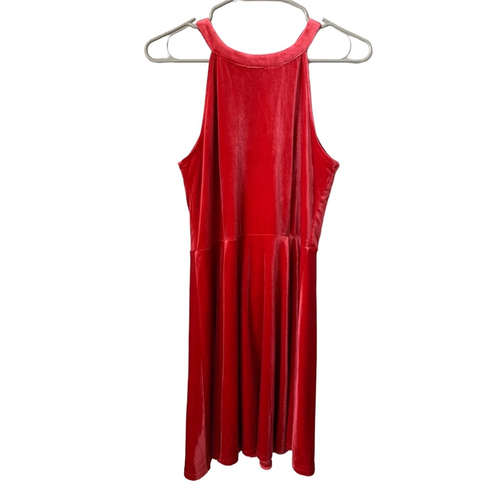 COPPER KEY Women’s Red Velvet Halter Fit and Flare Midi Dress. Size: XL